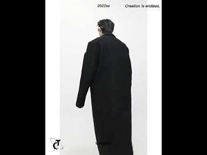 360-degree video demonstration of the oversized techwear trench coat with lamb-fur padding and metal accents