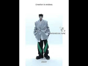 360-degree video presentation of the metallic-buckle padded-shoulder blazer showing all design details and movement