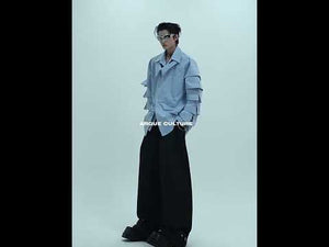 360-degree video showcase of the deconstructed shoulder-pad shirt highlighting its pleated collar and streetwear style