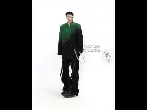 Black Green Gradient Relaxed Double-Breasted Blazer video
