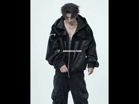 Hooded Deconstructed Faux Leather Jacket in Black video