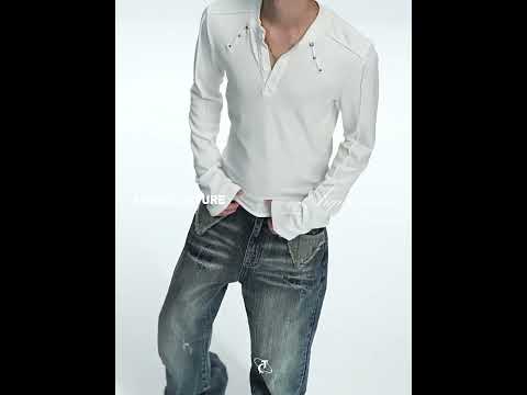 Fitted Studded Henley Long-Sleeve Tee | Rayon Blend | ArguE CulturE