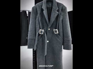 Deconstructed Wool-Blend Belted Coat with Padded Shoulders | ArguE CulturE