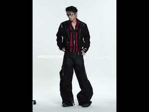 Black-Red Cross Boxy Cropped Stand-Collar Street Jacket | ArguE CulturE