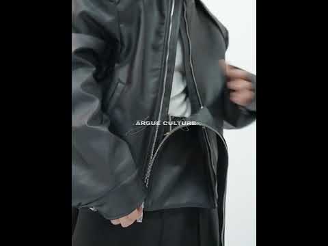 360-degree video showcasing all angles of the deconstructed biker jacket with double zip feature and loose fit
