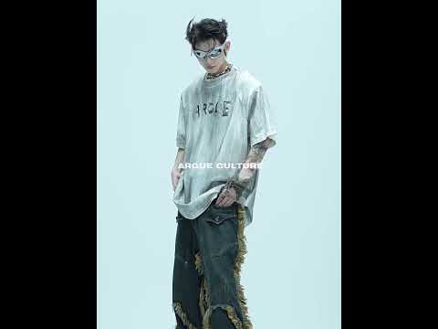 Distressed Cotton Silver Logo Shoulder-Pad T-Shirt video