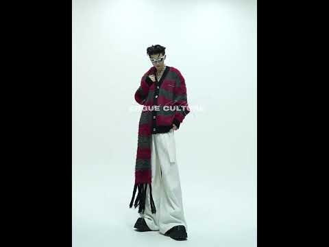 360-degree video showing the chunky knit Christmas sweater with oversized scarf design from all angles