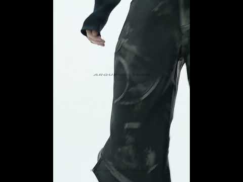 Video showcasing the unique distressed details and movement of deconstructed flared leather pants