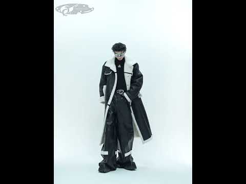 Video showing 360-degree view of the deconstructed shearling long coat with urban styling suggestions