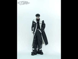Video showing 360-degree view of the deconstructed shearling long coat with urban styling suggestions