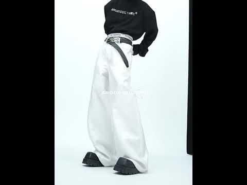 Video showing multiple ways to style these liquid-shine wide-leg trousers with different streetwear looks
