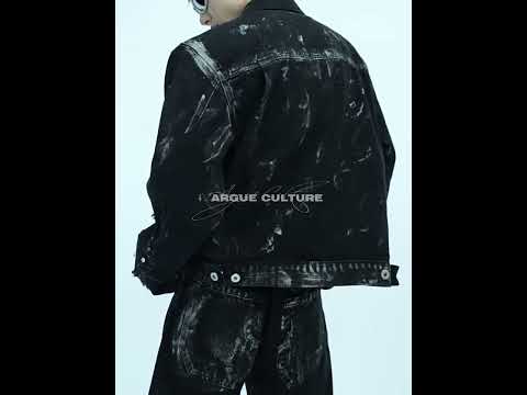 360-degree video showing how to style the distressed denim set with metal studs and airbrush details
