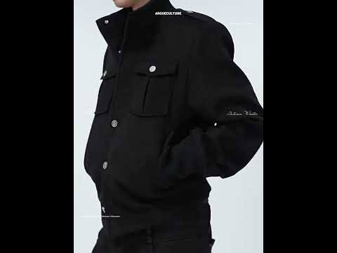 Granular Wool-Blend Military Stand-Collar Jacket, Black | ArguE CulturE