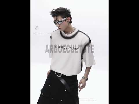 360-degree video showcase of metallic gradient print graphic tee with drop-shoulder design in motion