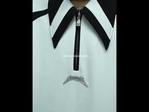 Video showcasing the unique fit and styling possibilities of this oversized color-block polo shirt with metal accents