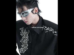 Video showcasing the crystal-embellished white shirt from all angles, highlighting the diamond trim and movement