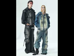 Video showcasing how to style the distressed denim jacket with different outfits for urban looks