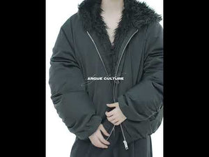 360-degree video showing all features of the men's waterproof winter coat with fur hood