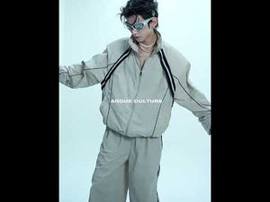 360-degree video showing trendy color-block sun hoodie and streetwear set with oversized fit and deconstructed design