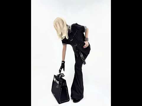 Black Raw Denim Lapel Jacket & Flared Jeans Set video