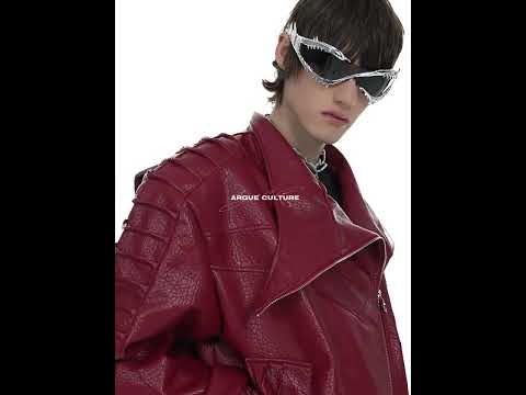 360-degree video showing all features of edgy streetwear jacket with spine-wrinkle design and metal studs