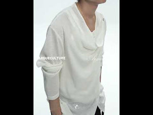 Asymmetric Cowl Neck Button Long-Sleeve Top | ArguE CulturE