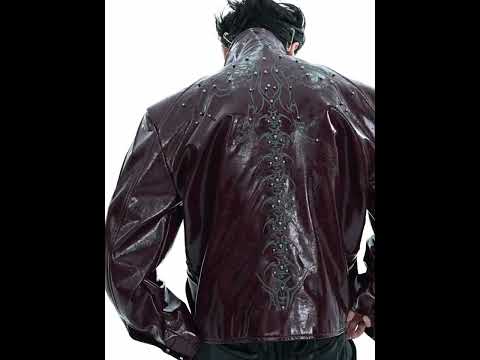 360-degree video presentation of the glossy spiked biker jacket highlighting all design details