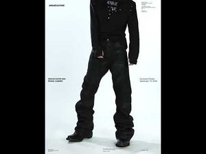 Black Waxed Multi-Zip Biker Jeans with Knee Panels | ArguE CulturE