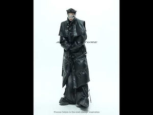 360-degree video showing the avant-garde deconstructed oversized parka from all angles with its modular design