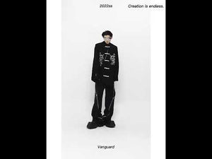 360-degree video showcase of Chinese-style embroidered dragon shirt with mandarin collar, displaying all streetwear design details