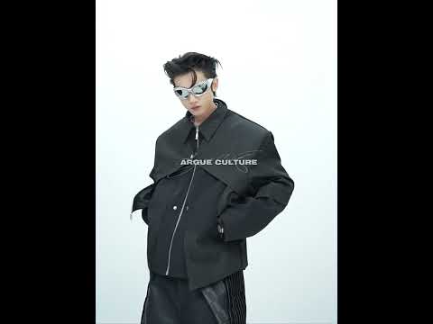 360-degree video showcasing all angles of this heavy-duty deconstructed jacket with asymmetrical design features