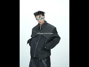 360-degree video showcasing all angles of this heavy-duty deconstructed jacket with asymmetrical design features