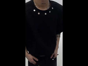 Oversized Cotton Metal-Button Shoulder-Pad T-Shirt video