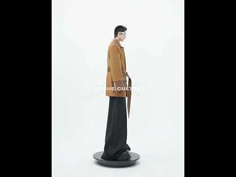 360-degree video showing all angles of the deconstructed oversized blazer with suede panel details