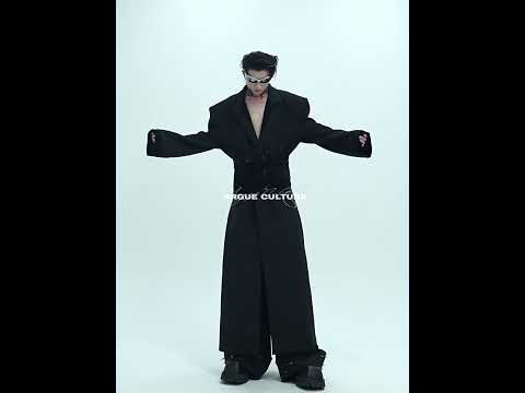 360-degree video showing all angles of the deconstructed oversized trench coat with PU trim details