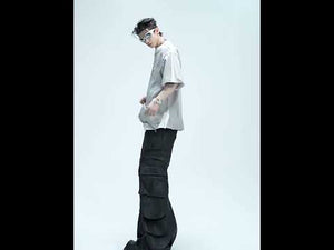 360-degree video showing how to style this distressed oversized t-shirt with faux two-layer design
