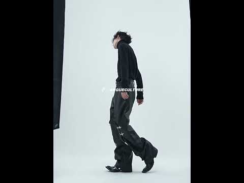 Black Faux-Leather Straight-Leg Pants with Metal Buckles video