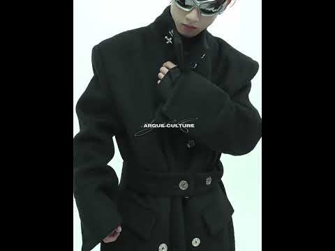 Video showcasing different ways to style the oversized wool trench coat with metal buckle details