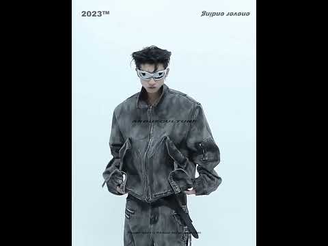 360-degree video showcasing all features of the distressed denim set including zippered pockets and removable shoulder pads