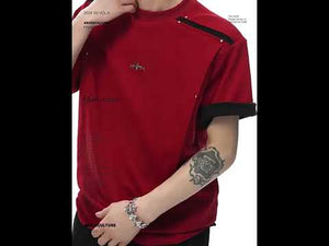 Contrast-Panel Unisex Crew Neck T-Shirt for Summer video