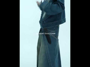 Video showing model wearing vintage deconstructed denim set from multiple angles with movement