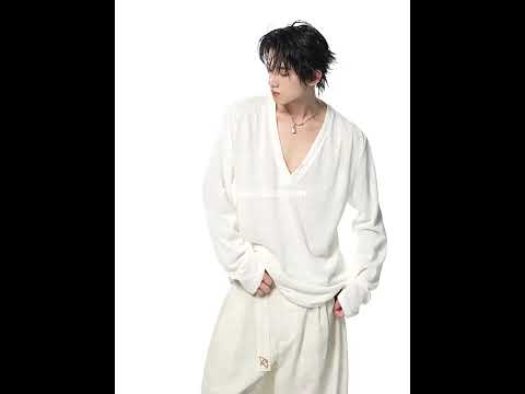 Deep V-Neck Linen-Blend Long-Sleeve T-Shirt video