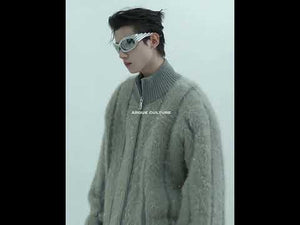Video showing how to style the silver Arctic fluff knit coat with different streetwear outfits