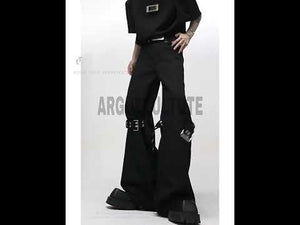 Black High-Rise Tie-Detail Slight-Flare Trousers video