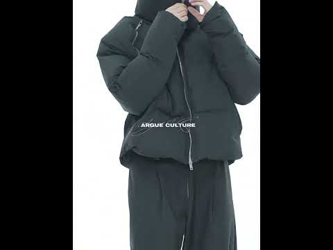 Video demonstrating how to style the versatile short puffer jacket with detachable sleeves and metal zippers