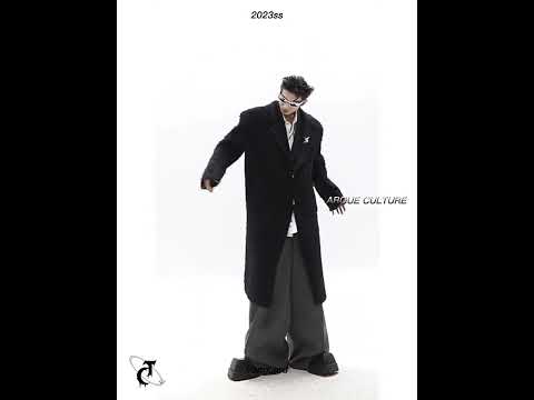 360-degree video showcase of avant-garde oversized trench coat with shoulder pads and faux fur details