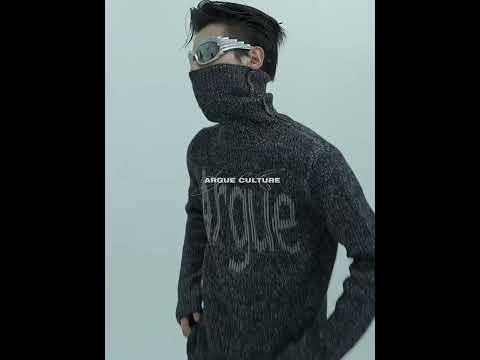 360-degree video showcasing the textured high-neck design and silver thread details of this premium knit sweater
