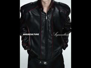 Cropped Faux-Leather Biker Jacket With Lace-Up Cuffs | ArguE CulturE