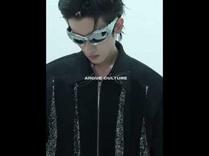 360-degree video showcasing the unique deconstructed design and sequin trim details of this cropped streetwear jacket