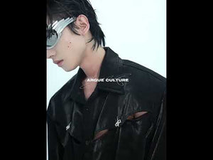 Video demonstrating multiple ways to wear this statement deconstructed shirt with detachable sleeves and openwork details